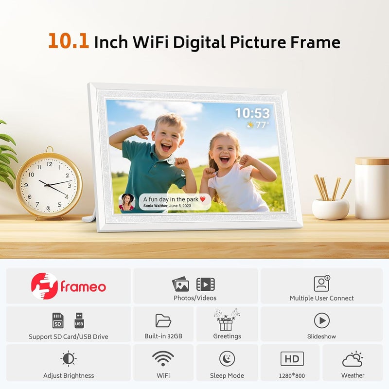 BIGASUO Frameo 10.1" Digital Picture Frame with 32GB Memory White WiFi Electronic Photo Frame 1280 x 800 IPS HD Touch Screen Auto-Rotate Slideshow Wall Mountable Share Photos/Video Remotely Anywhere - Image 5